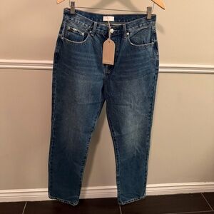 MESHKI High Rise Straight Leg Jeans Button Fly Dark Wash NWT Size